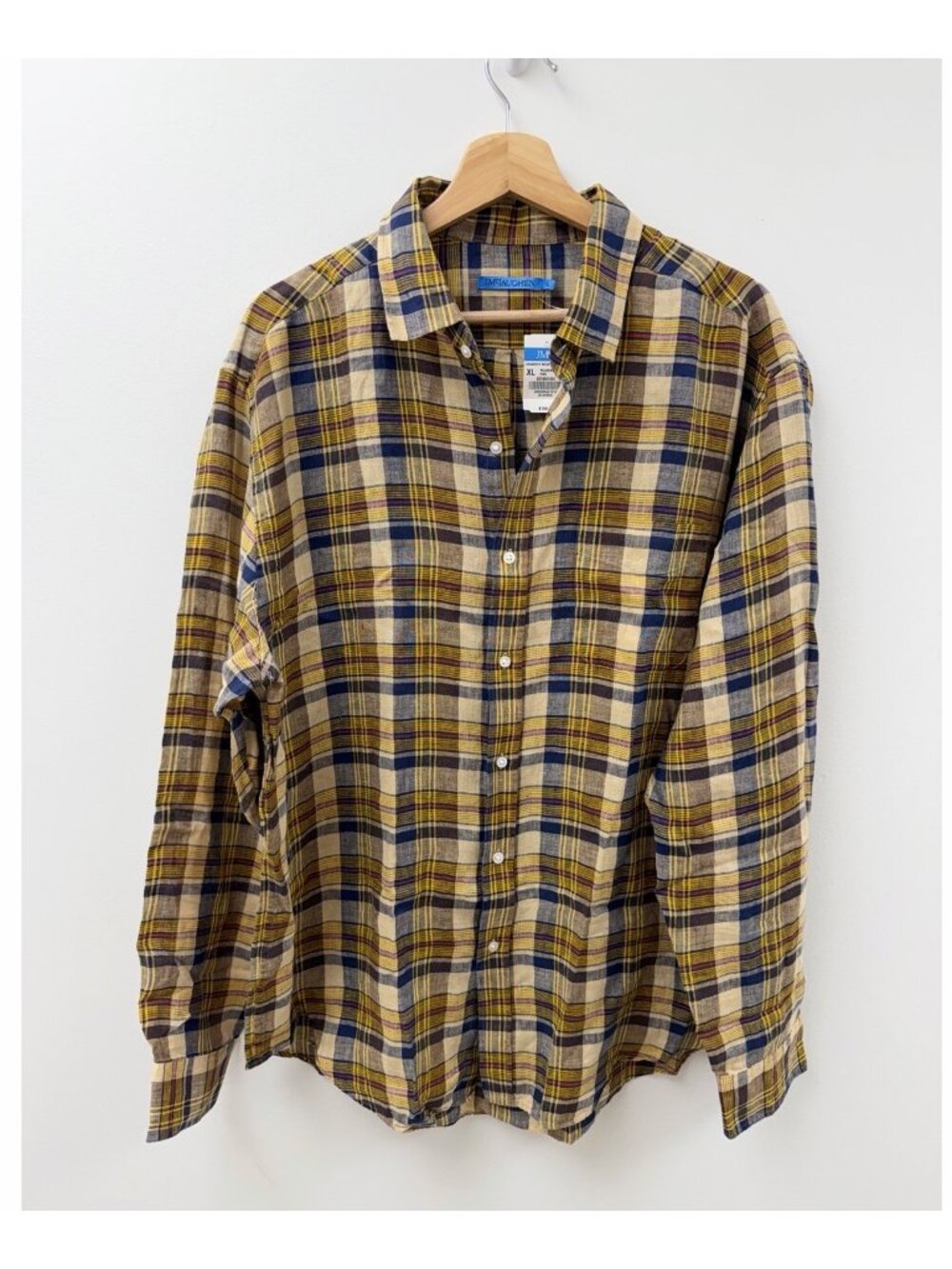 J Mclaughlin Men's Long Sleeve Plaid 100% Linen Button-up Shirt Multicolor Sz XL
